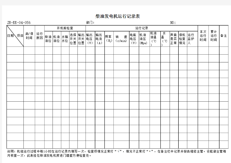 06-柴油发电机运行记录表