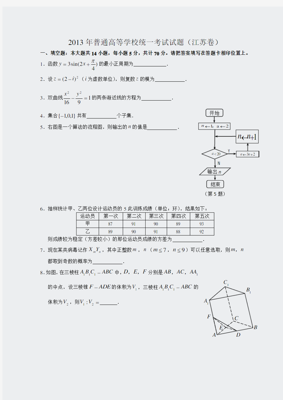 2013年全国高考数学试题及答案-江苏卷