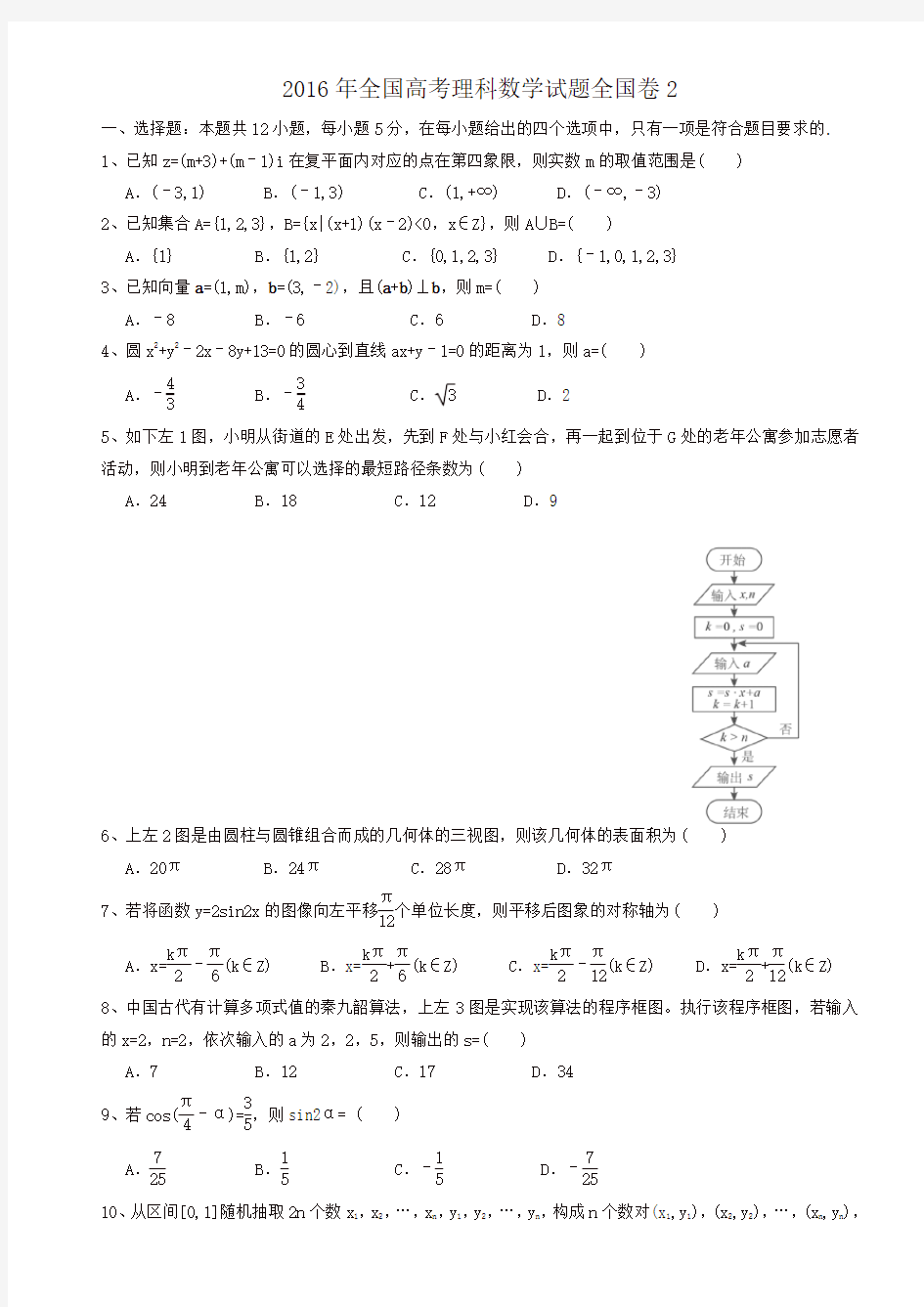 全国二卷理科数学高考真题及答案