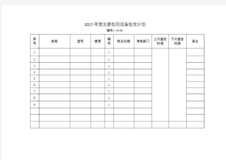 检测设备检定计划