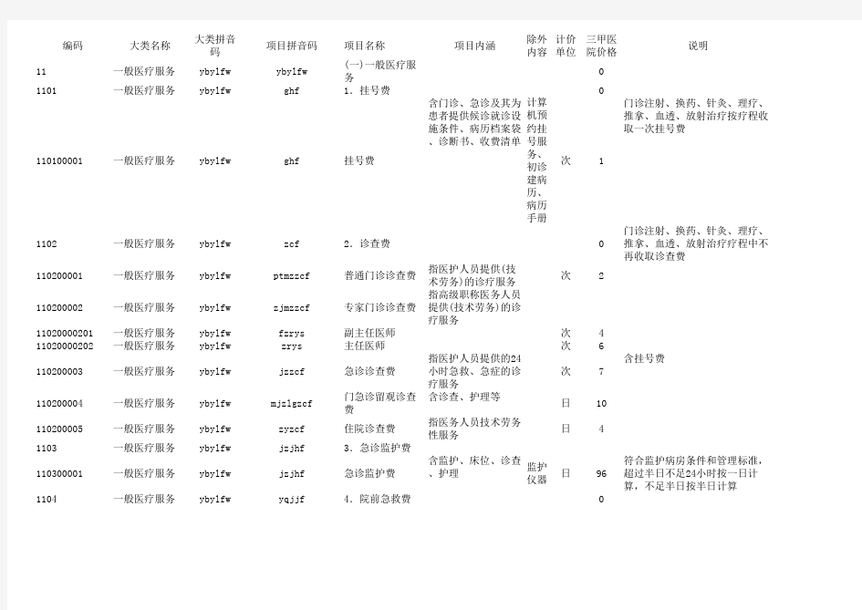 四川省三甲医院医疗收费标准数据文件