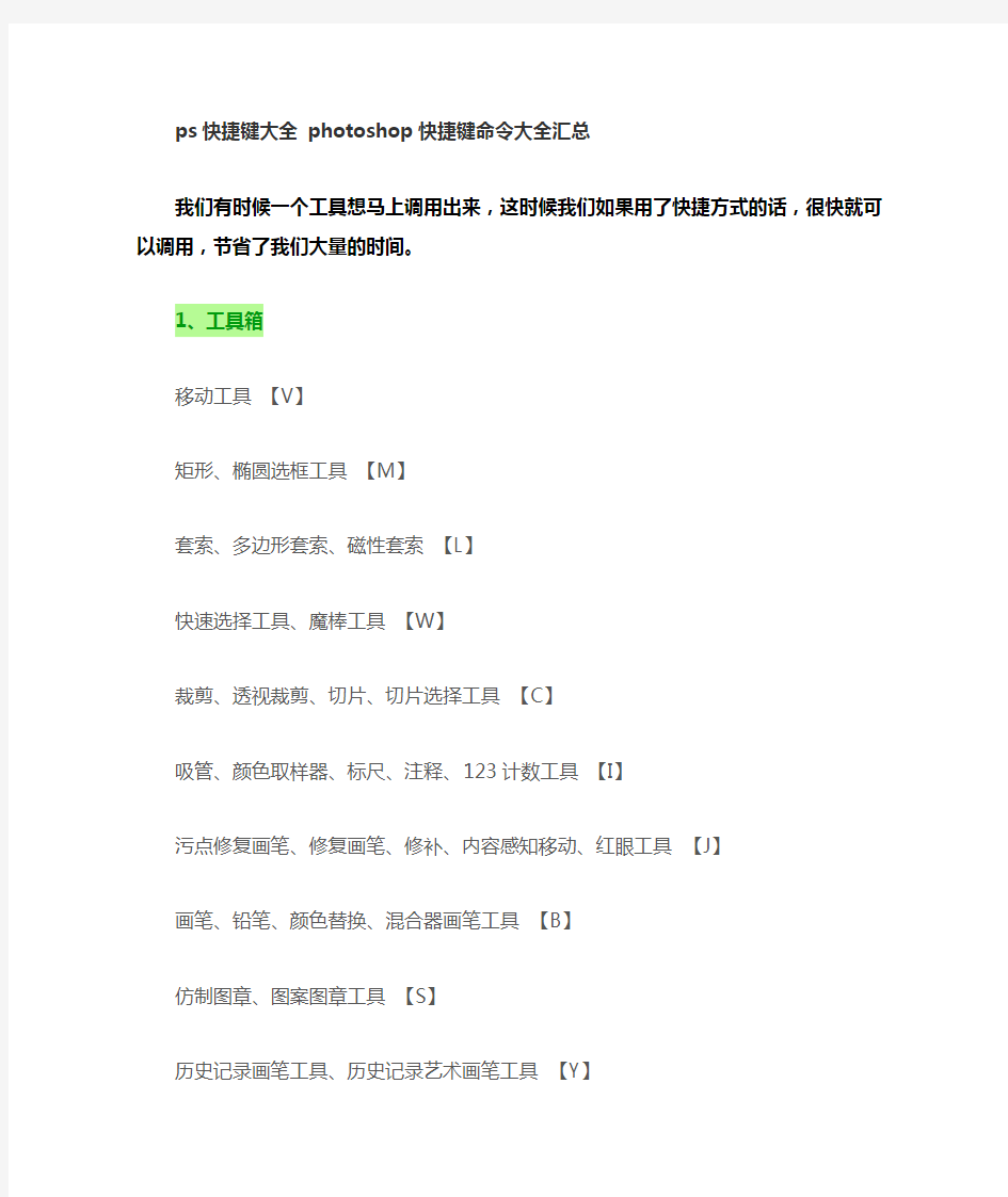 ps快捷键大全  photoshop快捷键命令大全汇总