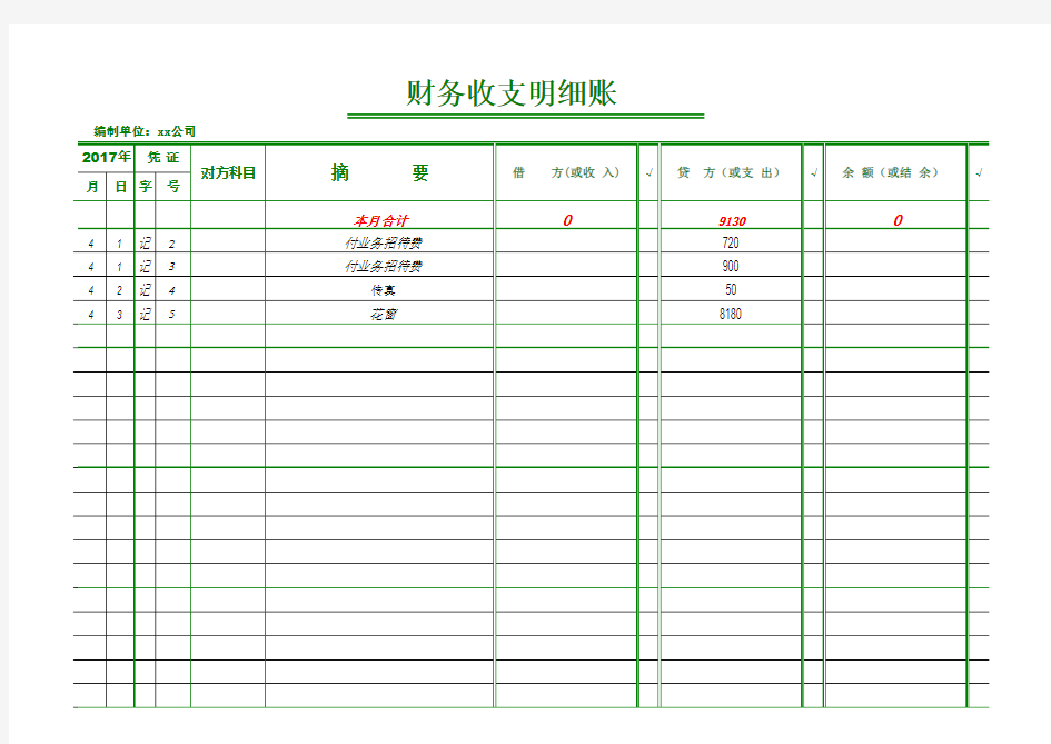 财务收支明细表Excel模板