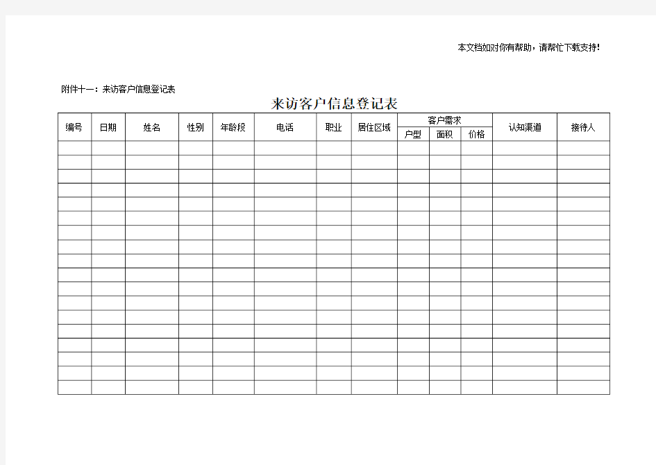 房地产项目来访客户信息登记表模板