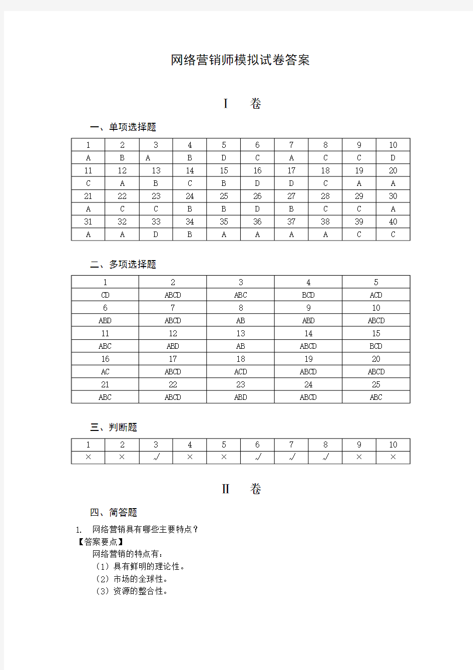 网络营销师模拟试卷答案