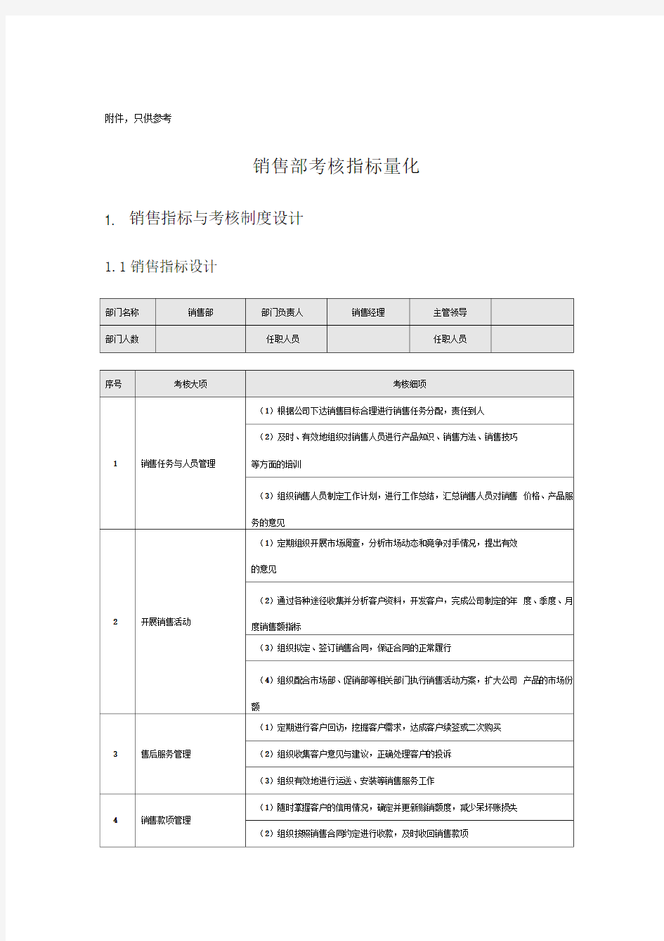 销售部考核指标量化