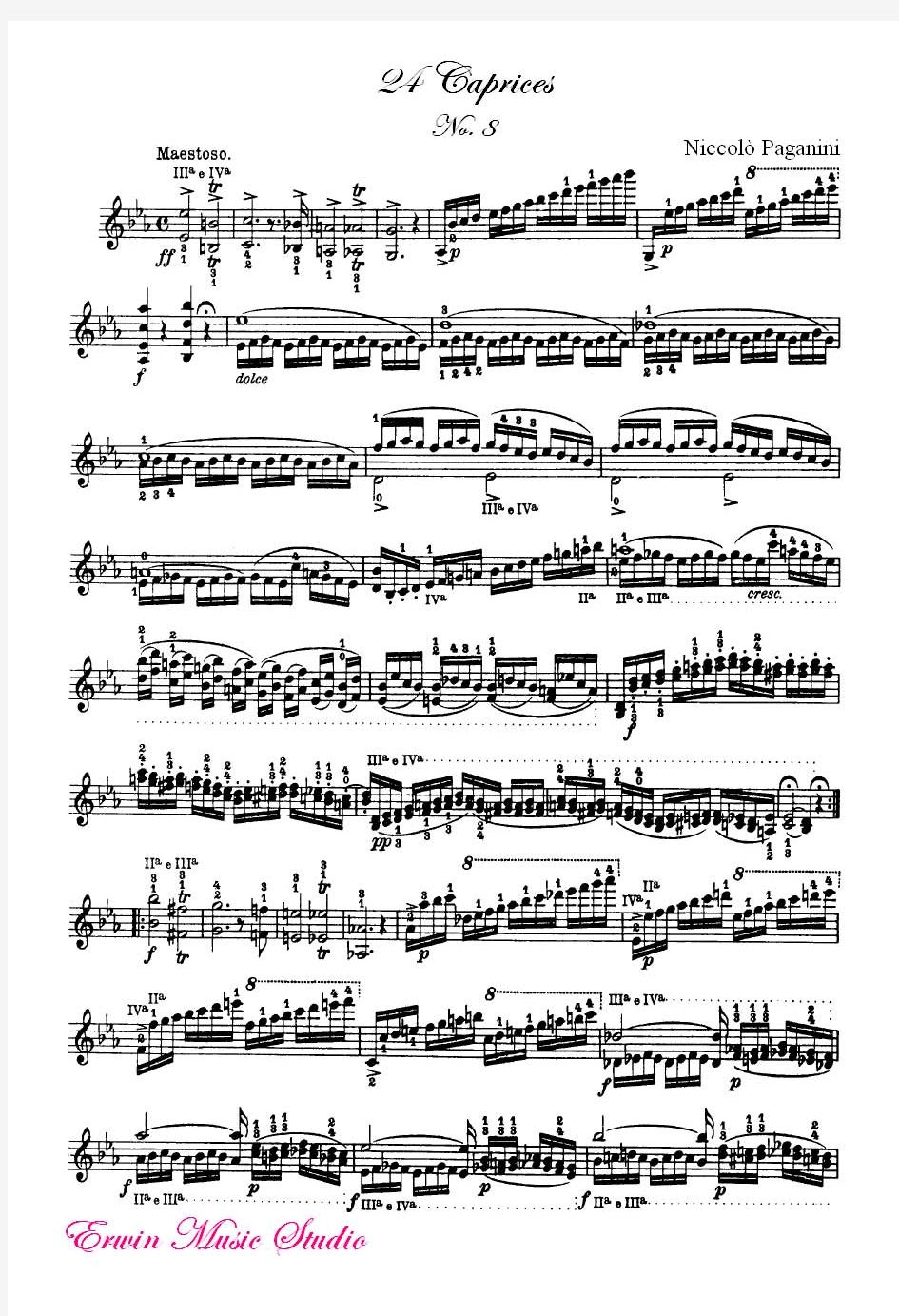 尼科洛帕格尼尼《24首小提琴随想曲第8首》作品.1,小提琴曲谱NiccolòPaganini,24CapricesNo.8