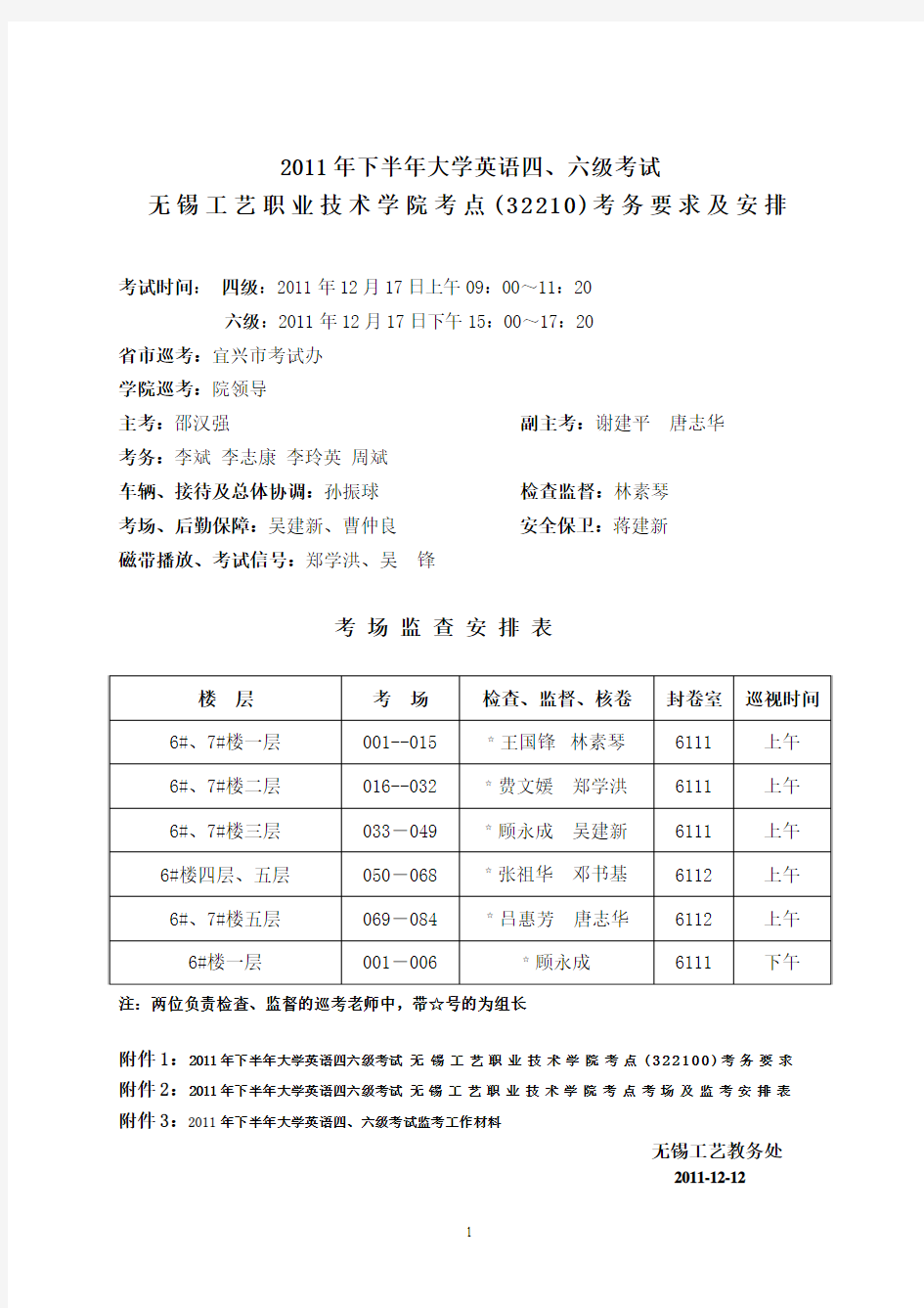 四六级考试考务安排11年下半年