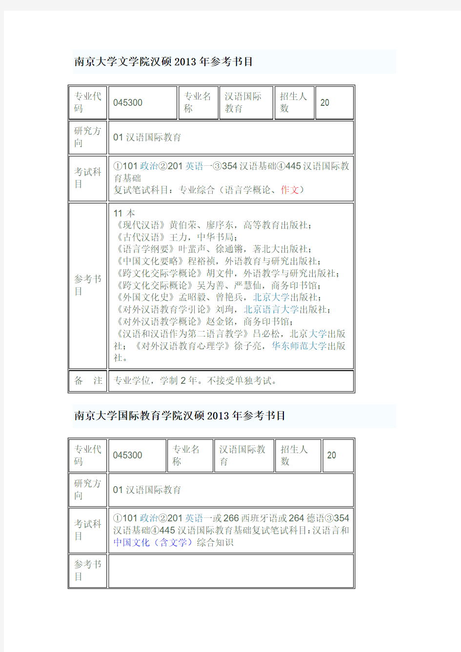 南京大学汉语国际教育硕士参考书目