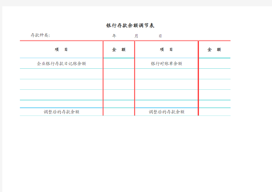 银行存款余额调节表简易版