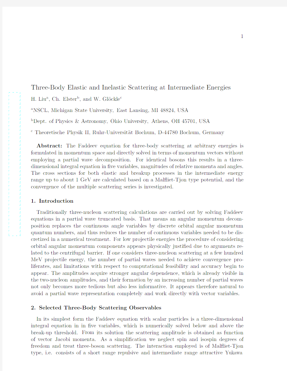 Three-Body Elastic and Inelastic Scattering at Intermediate Energies