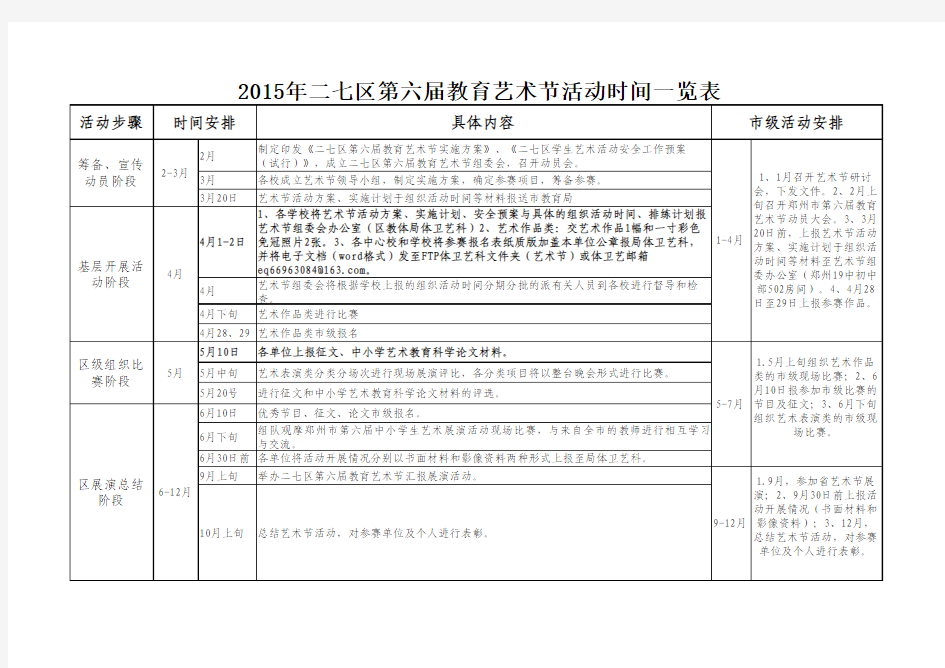 艺术节时间安排表