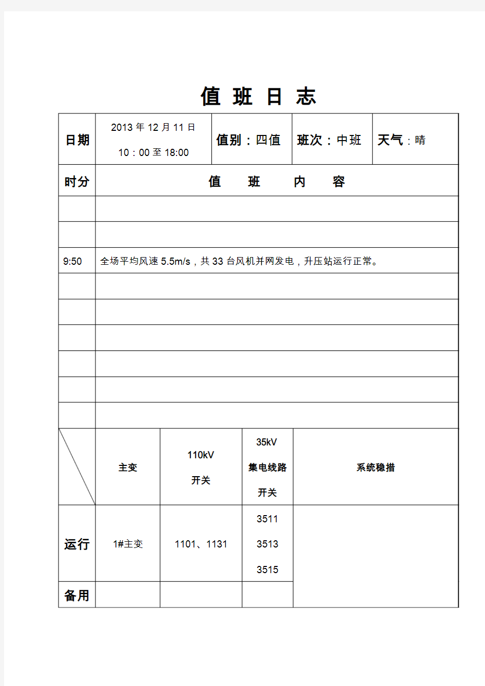 交接班记录模板