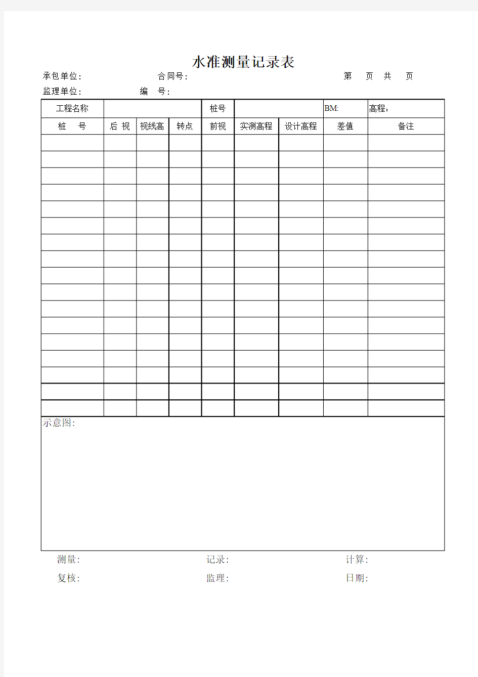 水准测量记录表测表(空表格)