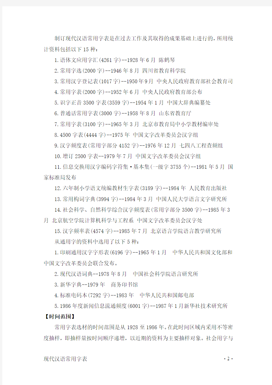 现代汉语常用字表1988全文精编版