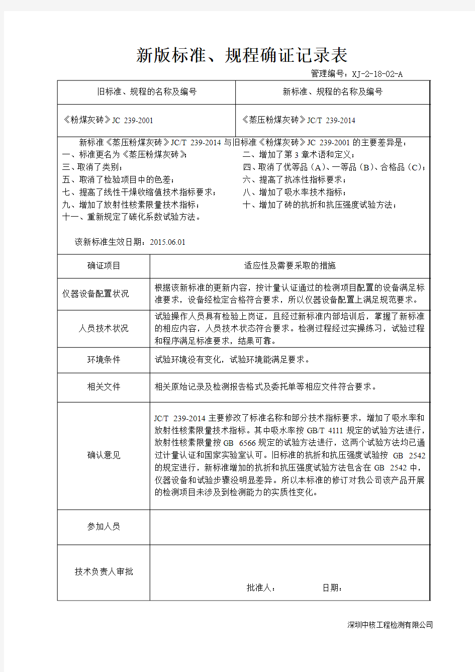 1-JCT 239-2014新版标准、规程确证记录表