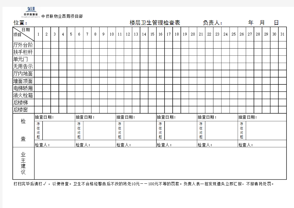 卫生检查表