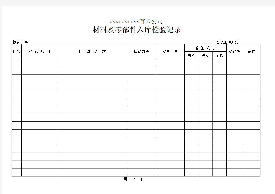 材料及零部件入库检验记录表