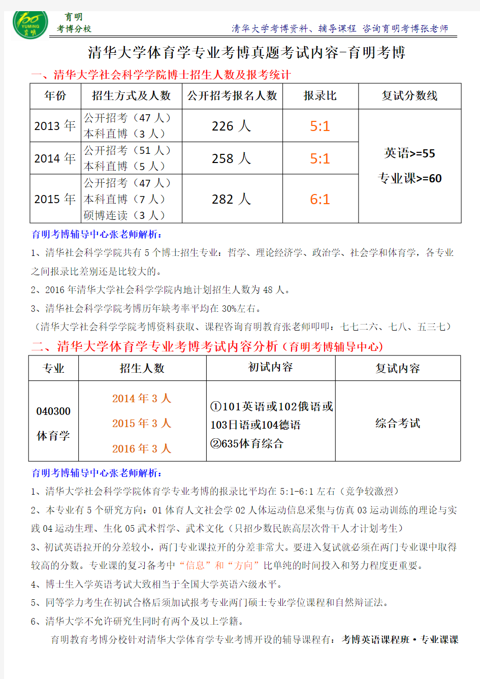 清华大学体育学专业考博报录比-育明考博