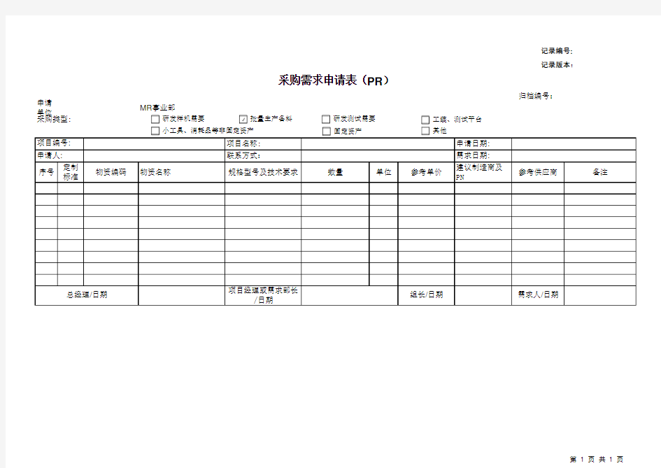 采购需求申请表