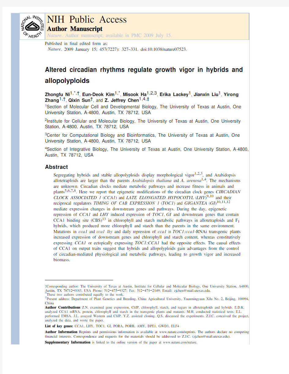 Altered circadian rhythms regulate growth vigor in hybrids and allopolyploids