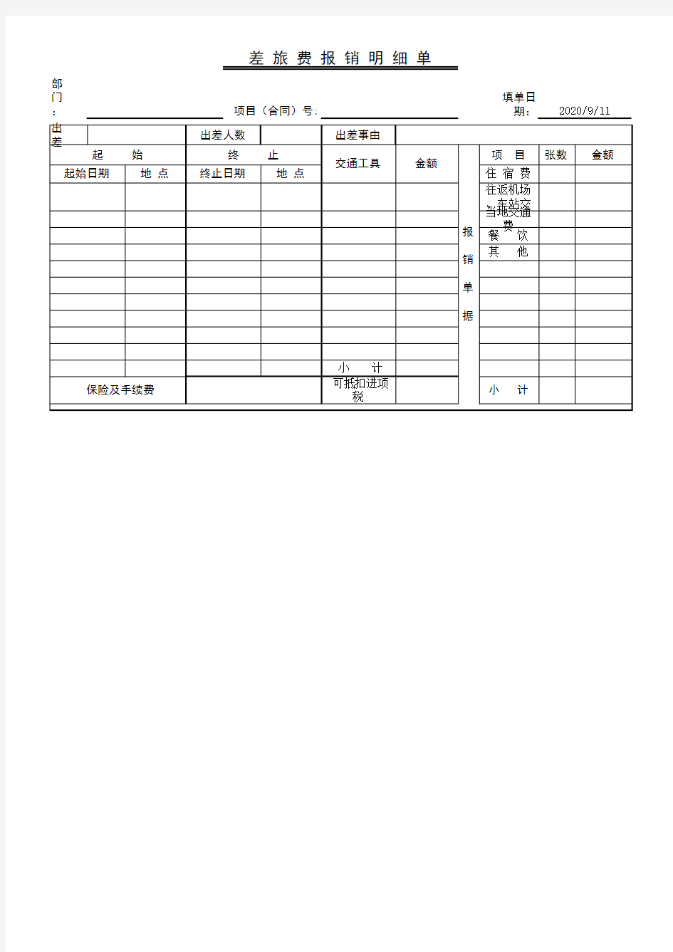 差旅费报销明细单(表格)