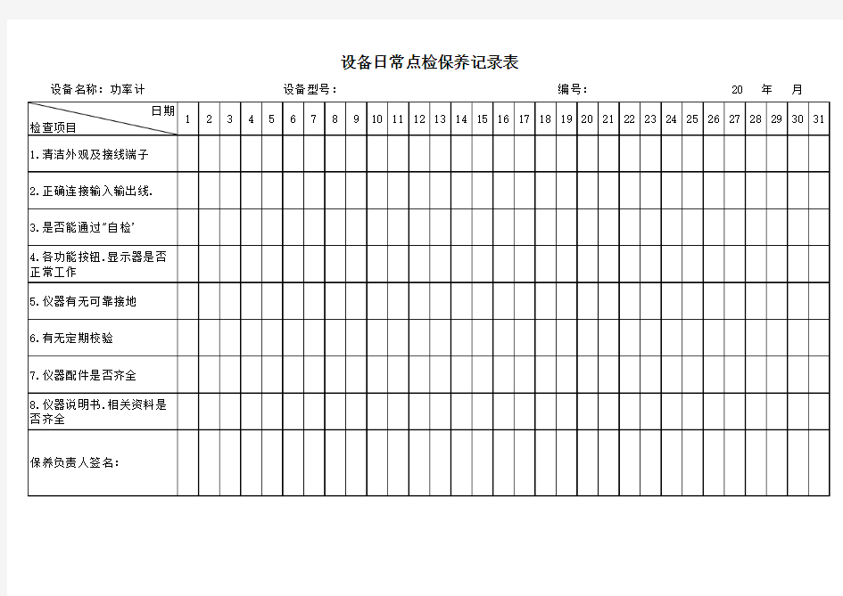 功率计日常点检保养记录表