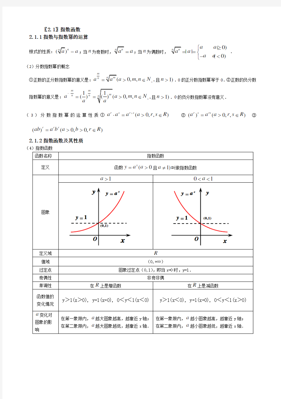 高一数学必修一第二章基本初等函数知识点总结