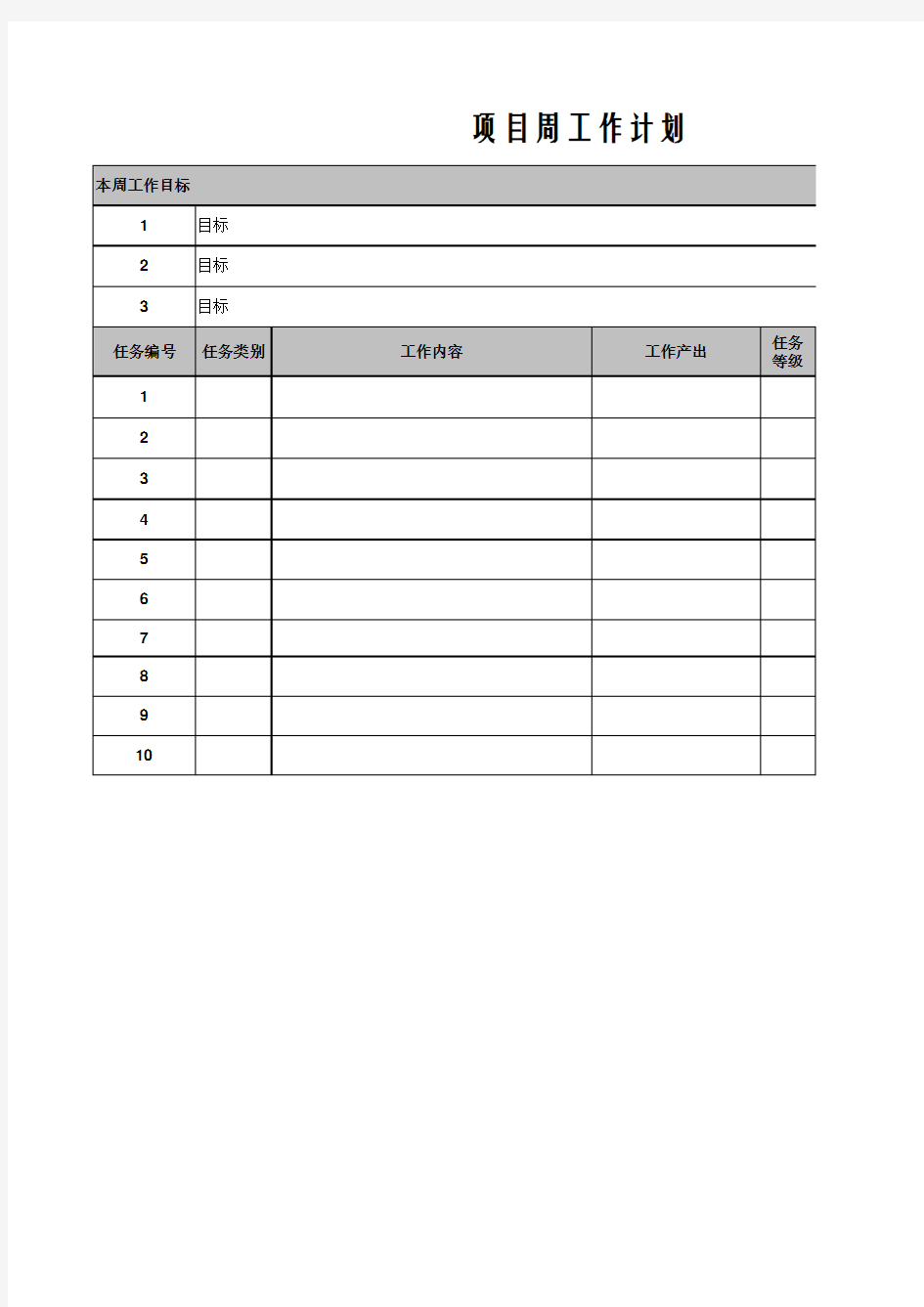 项目周工作计划-模版