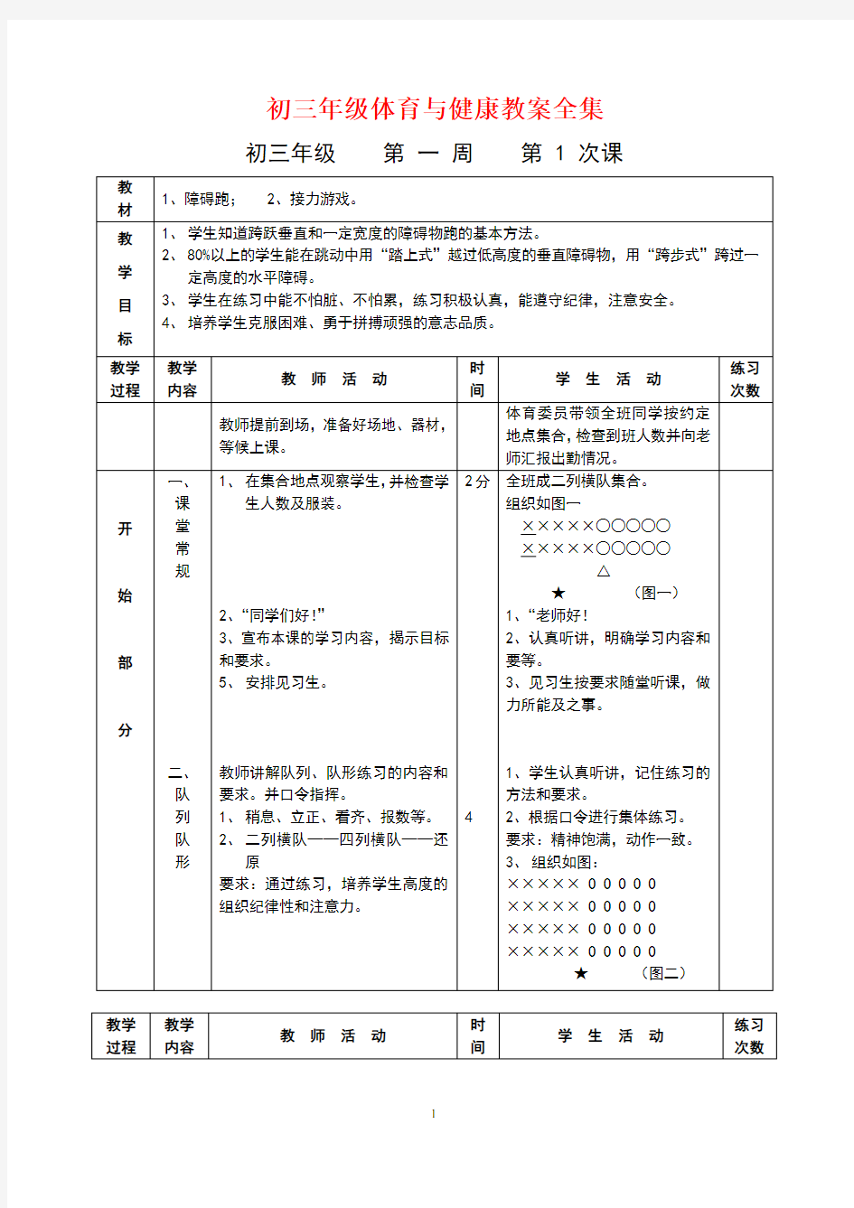 初三年级体育与健康教案全集