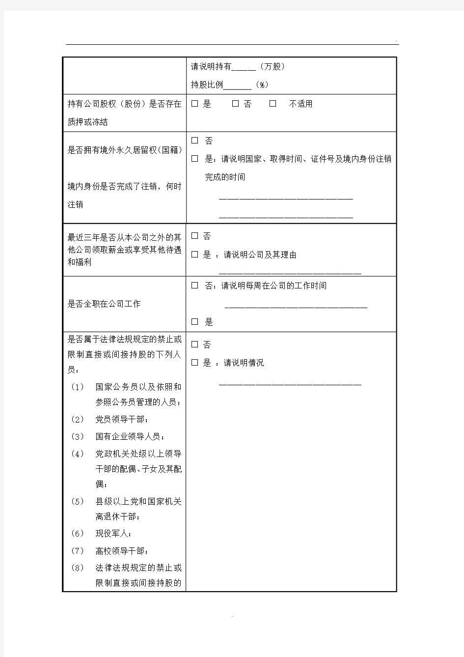 董监高及重要人员基本情况调查表