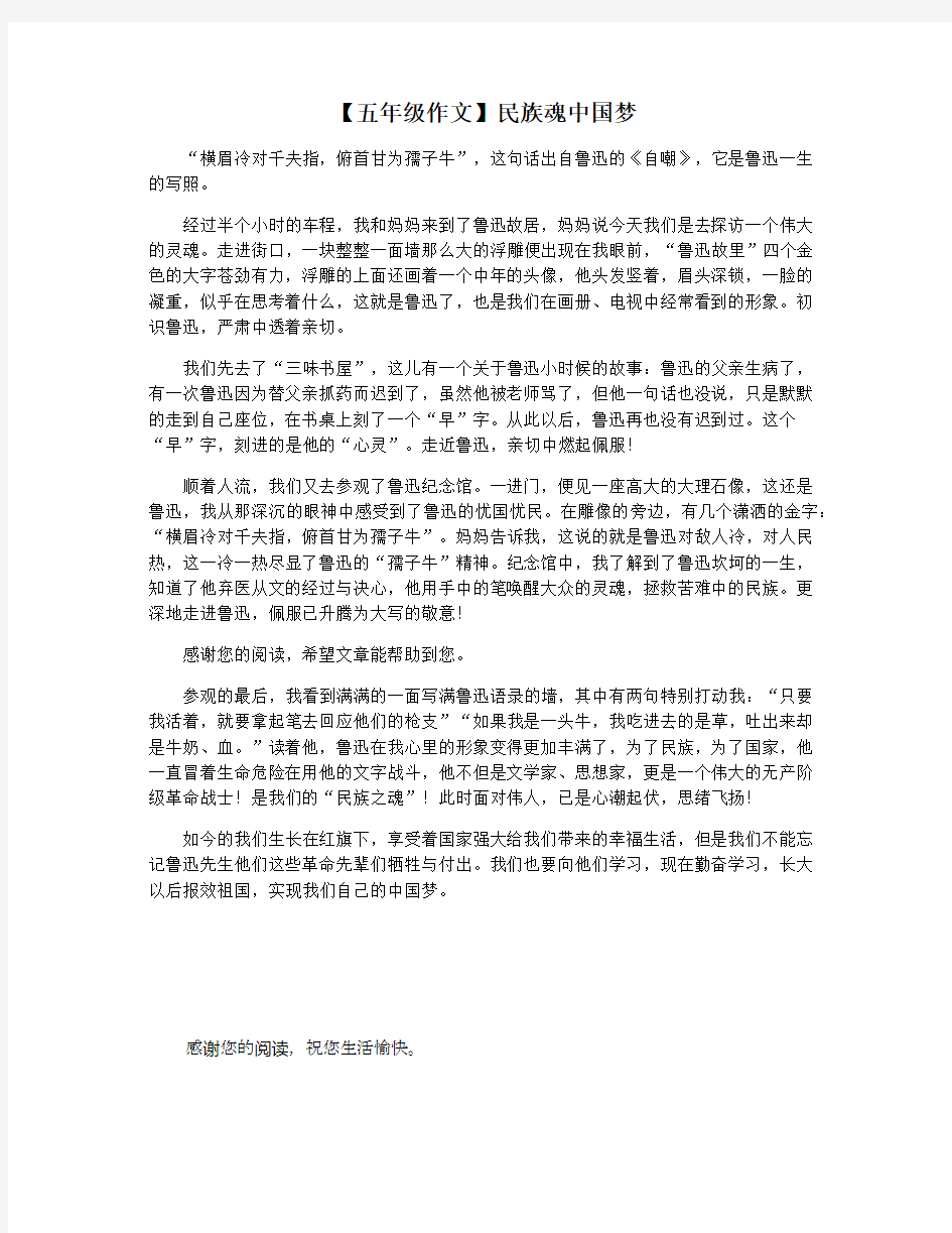 【五年级作文】民族魂中国梦