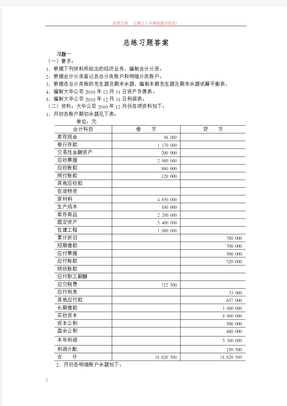 会计分录练习题答案 (1)