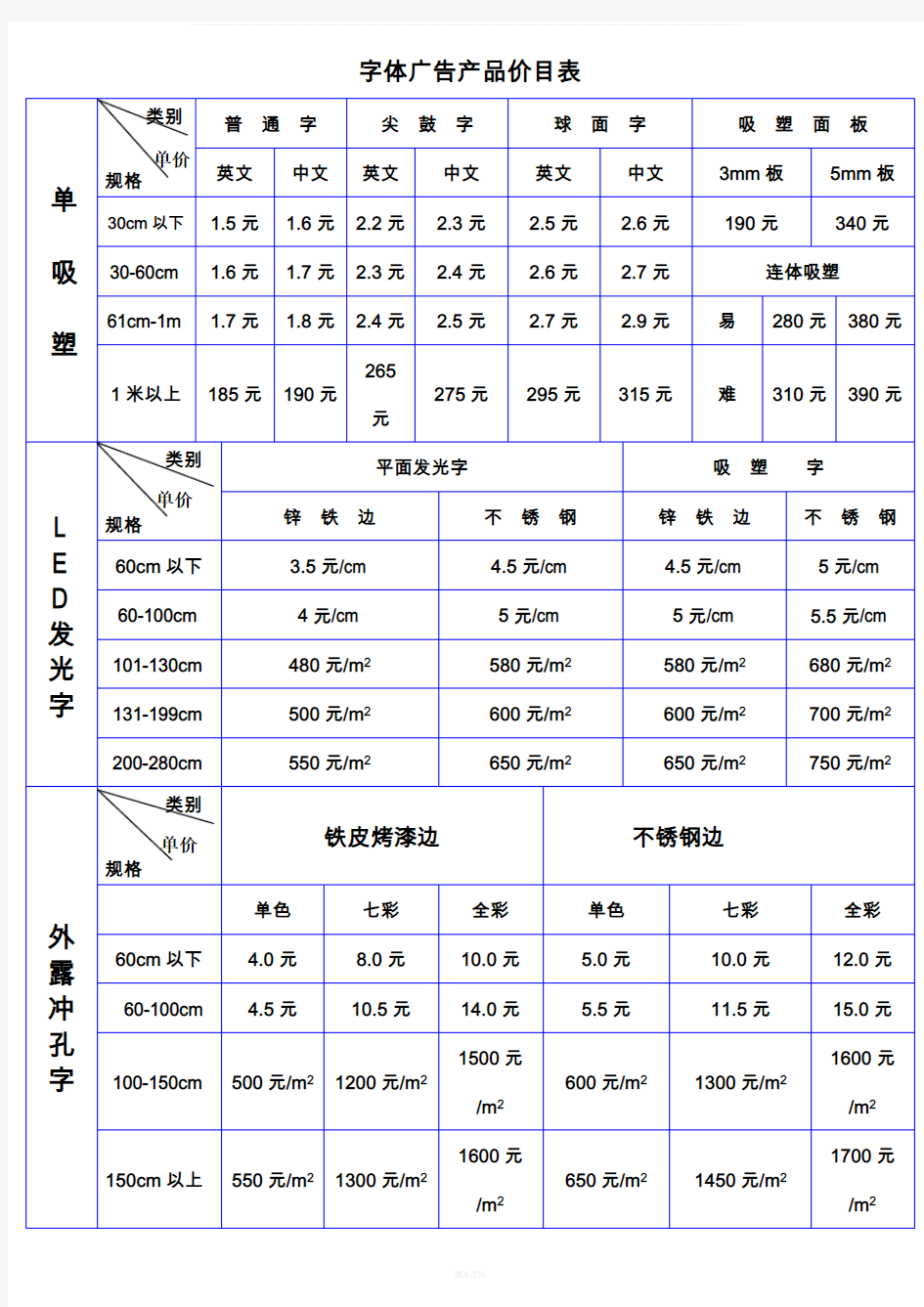 广告报价表55180