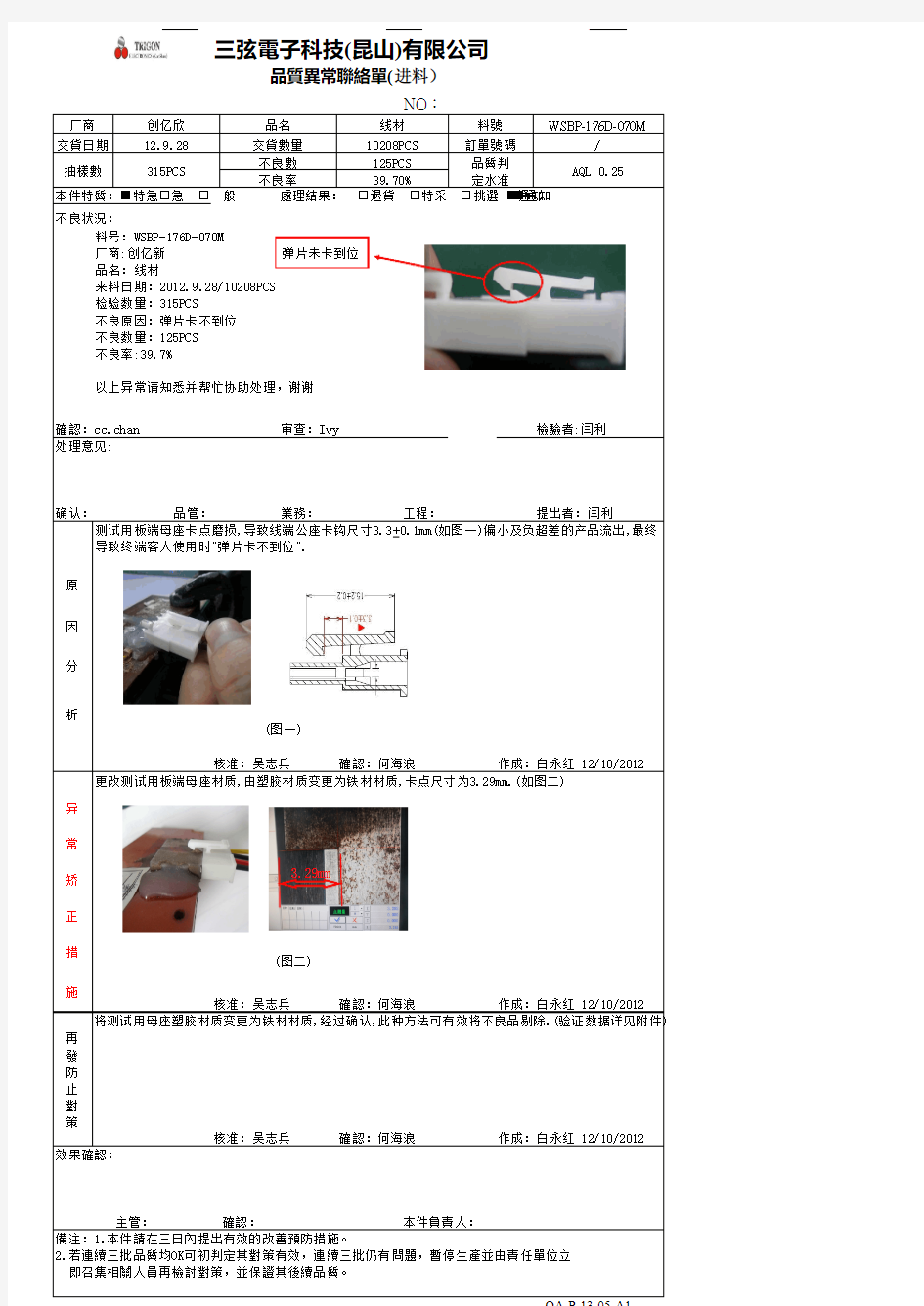 品质异常联络单(进料)