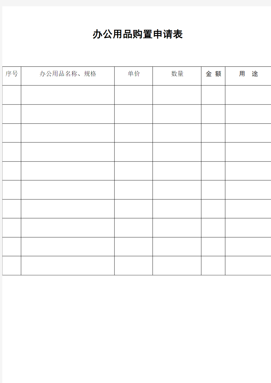 办公用品购置申请表