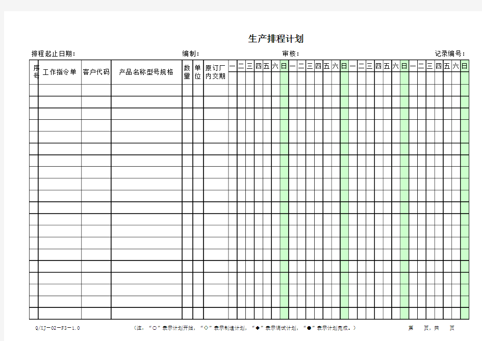 生产排程计划表格式