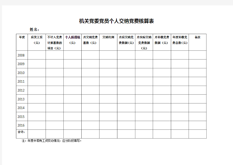 个人党费核算表