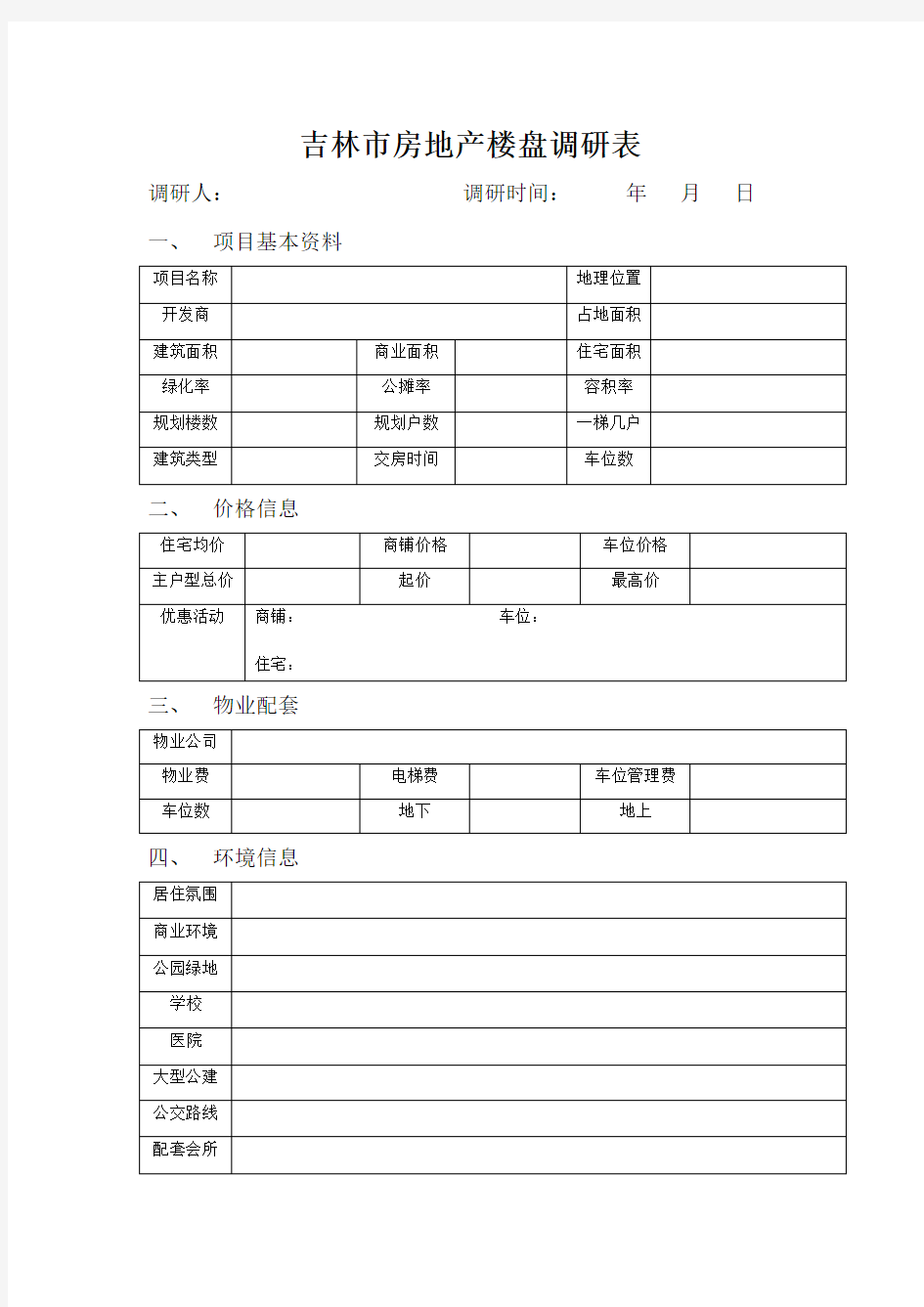 (完整版)房地产楼盘调研表