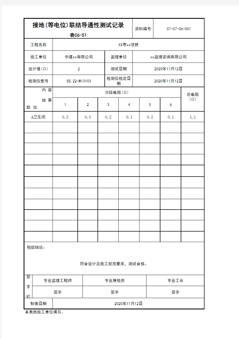 C6-51_接地(等电位)联结导通性测试记录