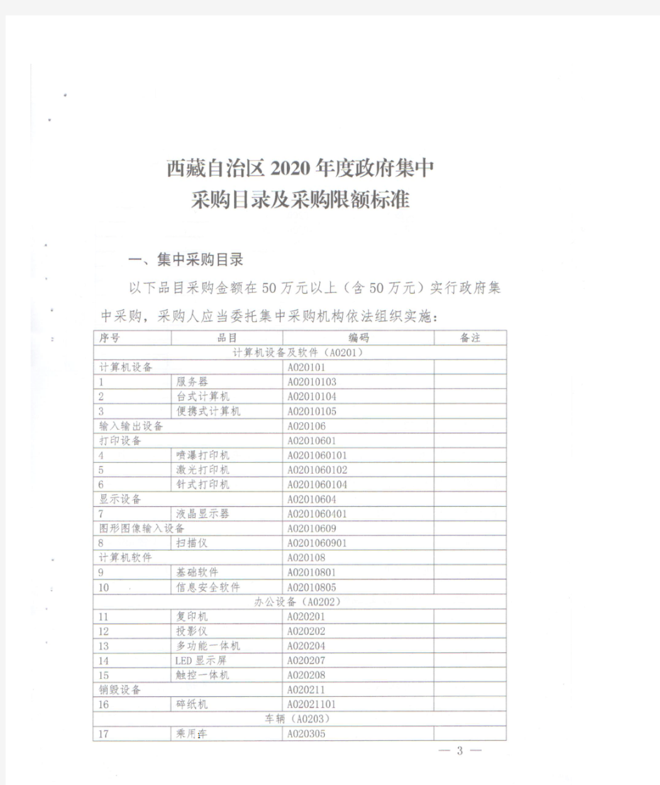 2020西藏自治区政府采购限额标准