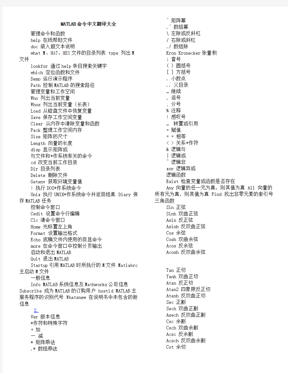 matlab英文命令翻译(打印版)