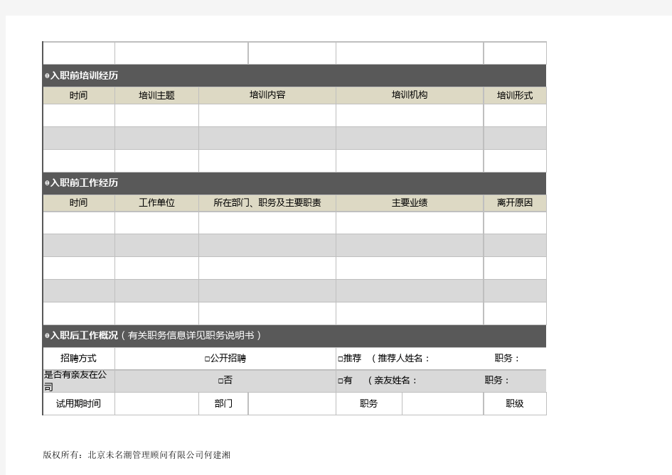 员工人事档案记录表(标准、超详细)