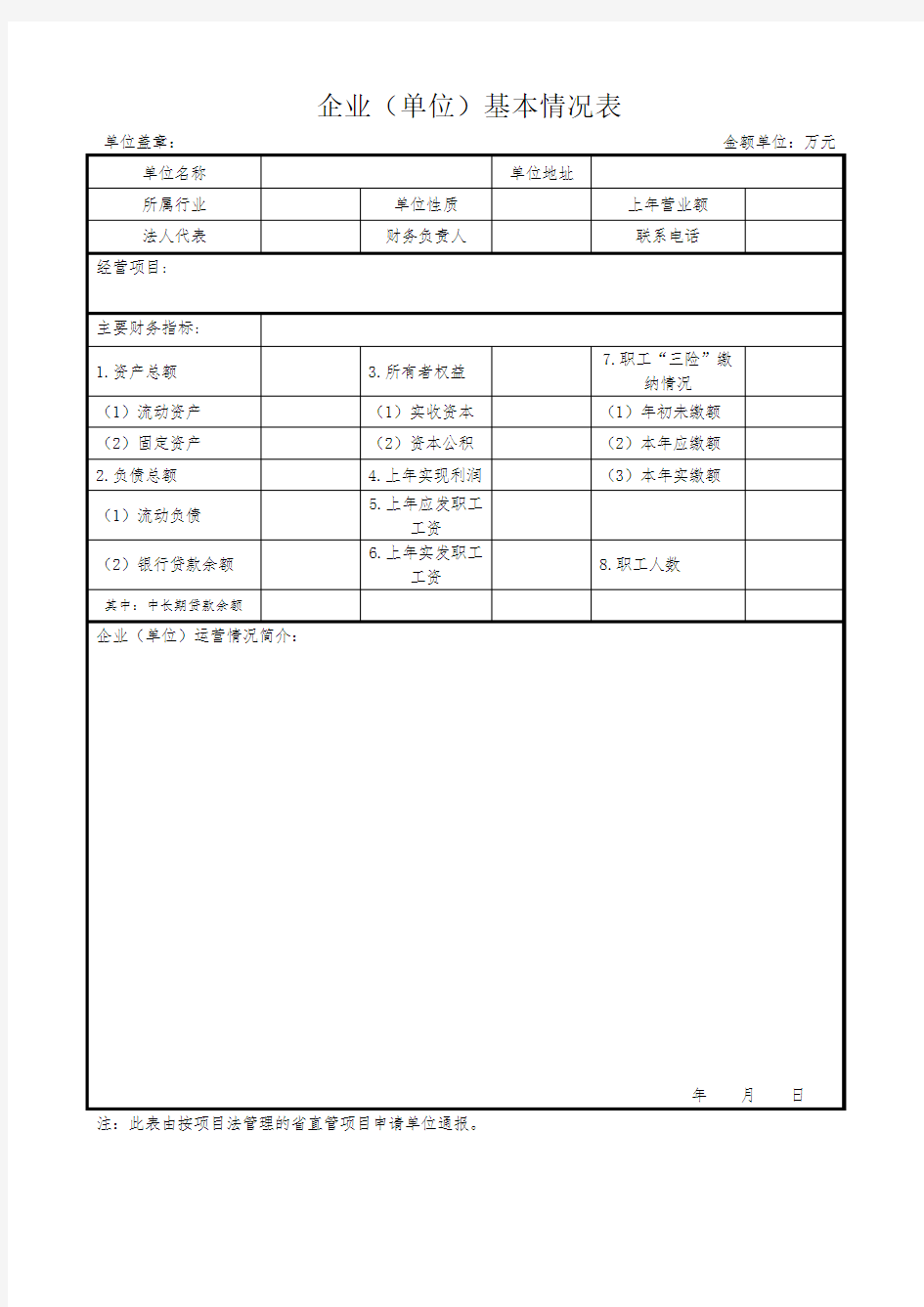 企业单位基本情况表