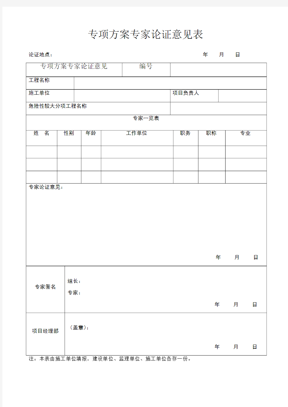 专项方案专家论证意见表