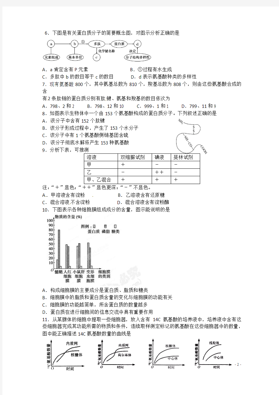 福建省安溪第八中学2014-2015学年高一生物下学期期中质量检测试题