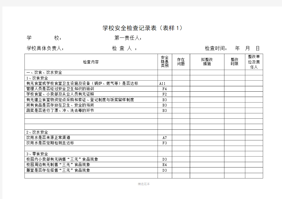 学校安全检查记录表