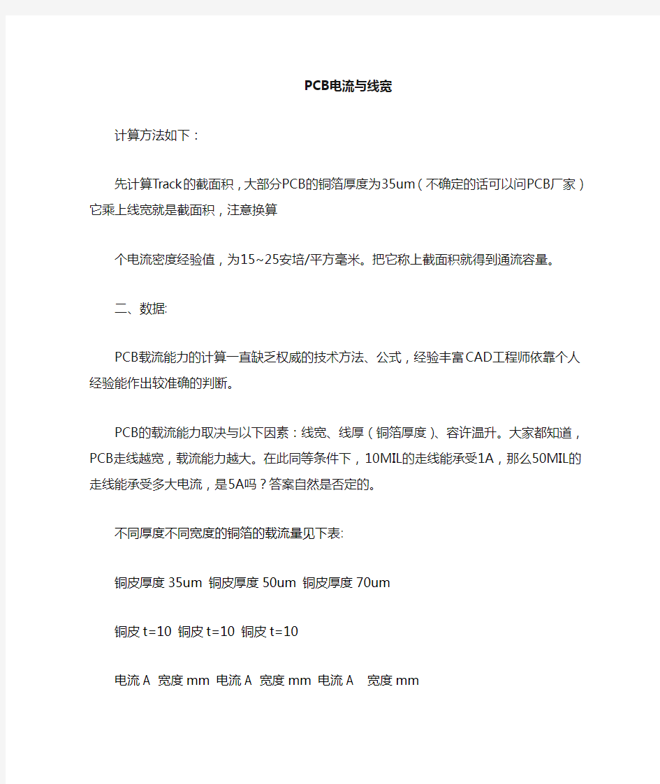 不同厚度不同宽度的铜箔的载流量见下表