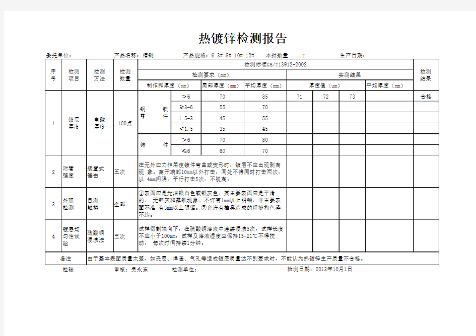 钢材热镀锌检测报告-材质单