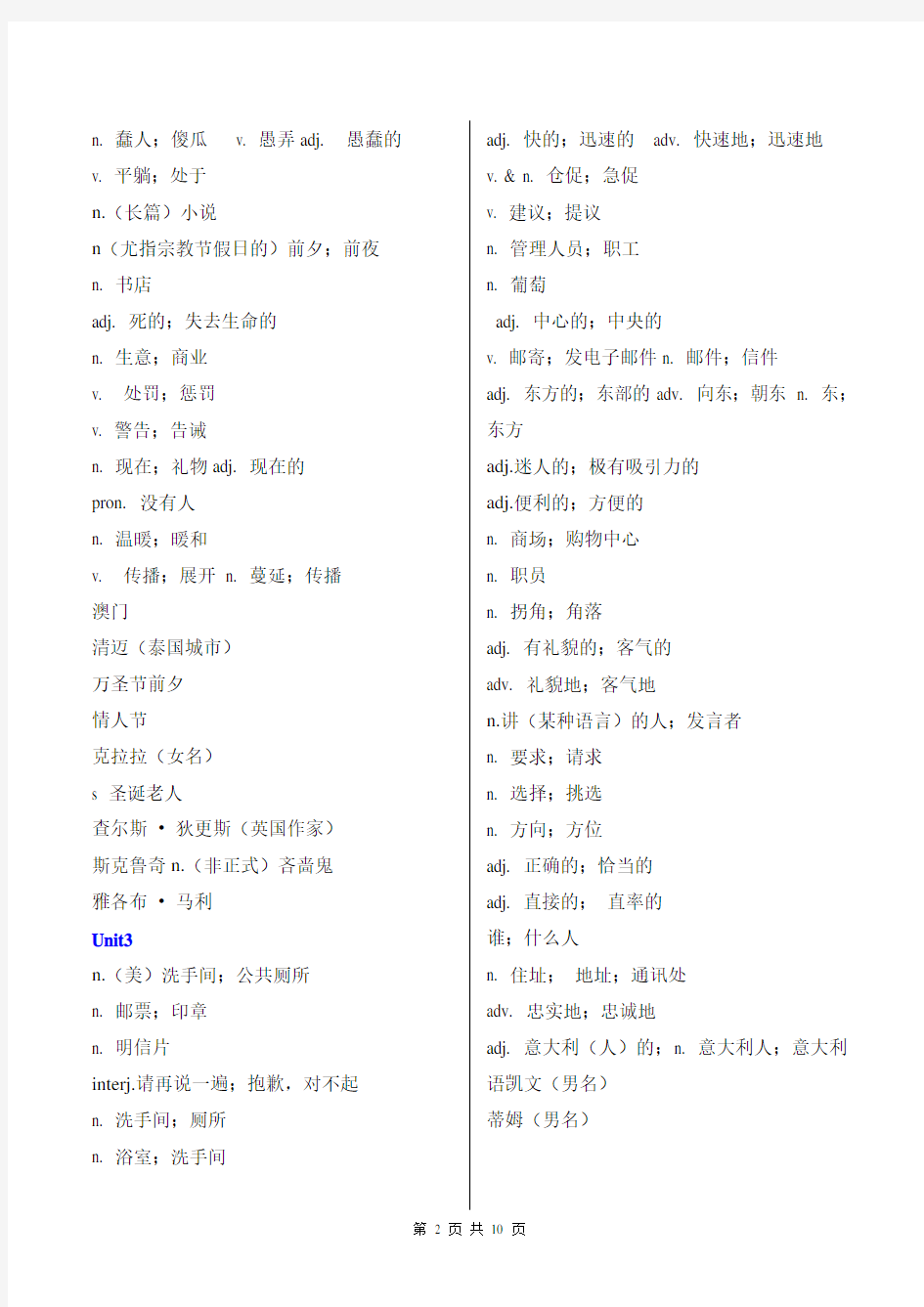 2014人教版九年级英语单词表(中文)